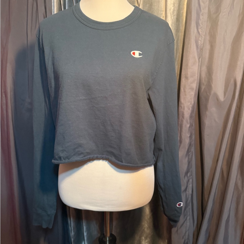 Champion Women's Peacock Teal Long Sleeve Boyfriend Crop Top